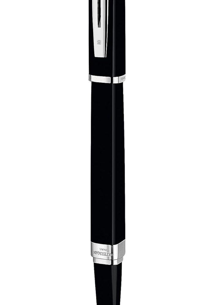 Waterman Exception Fountain Pen - Slim Black with Silver Plated Clip, Medium Nib, Blue Ink Cartridge, Gift Box - Image 1